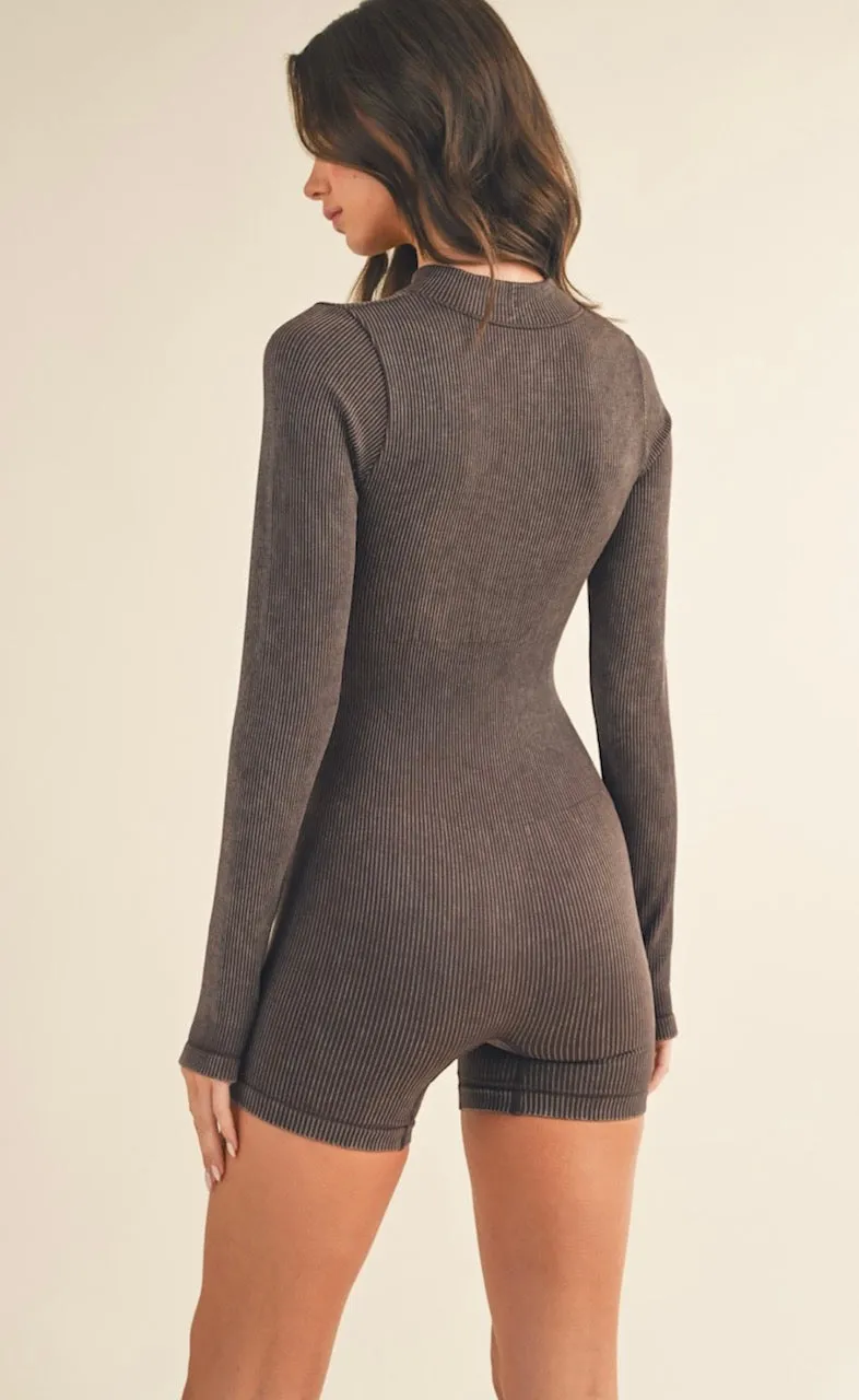 Chocolate Brown Mock Neck Romper