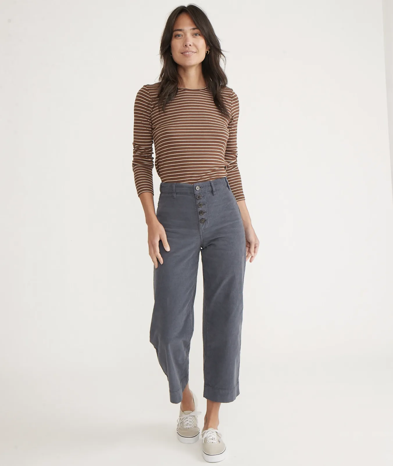 Corduroy Bridget Wide Leg Crop - Washed Navy
