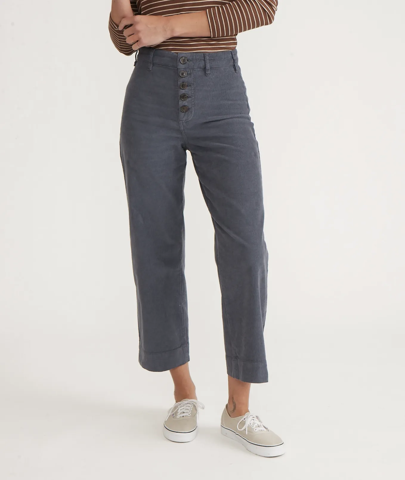 Corduroy Bridget Wide Leg Crop - Washed Navy