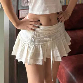 Cottagecore Sweet Mini Skirt Girls Japanese Y2K Ruched Korean Fashion A-Line Women's Skirts Hottie Three-Layers Short