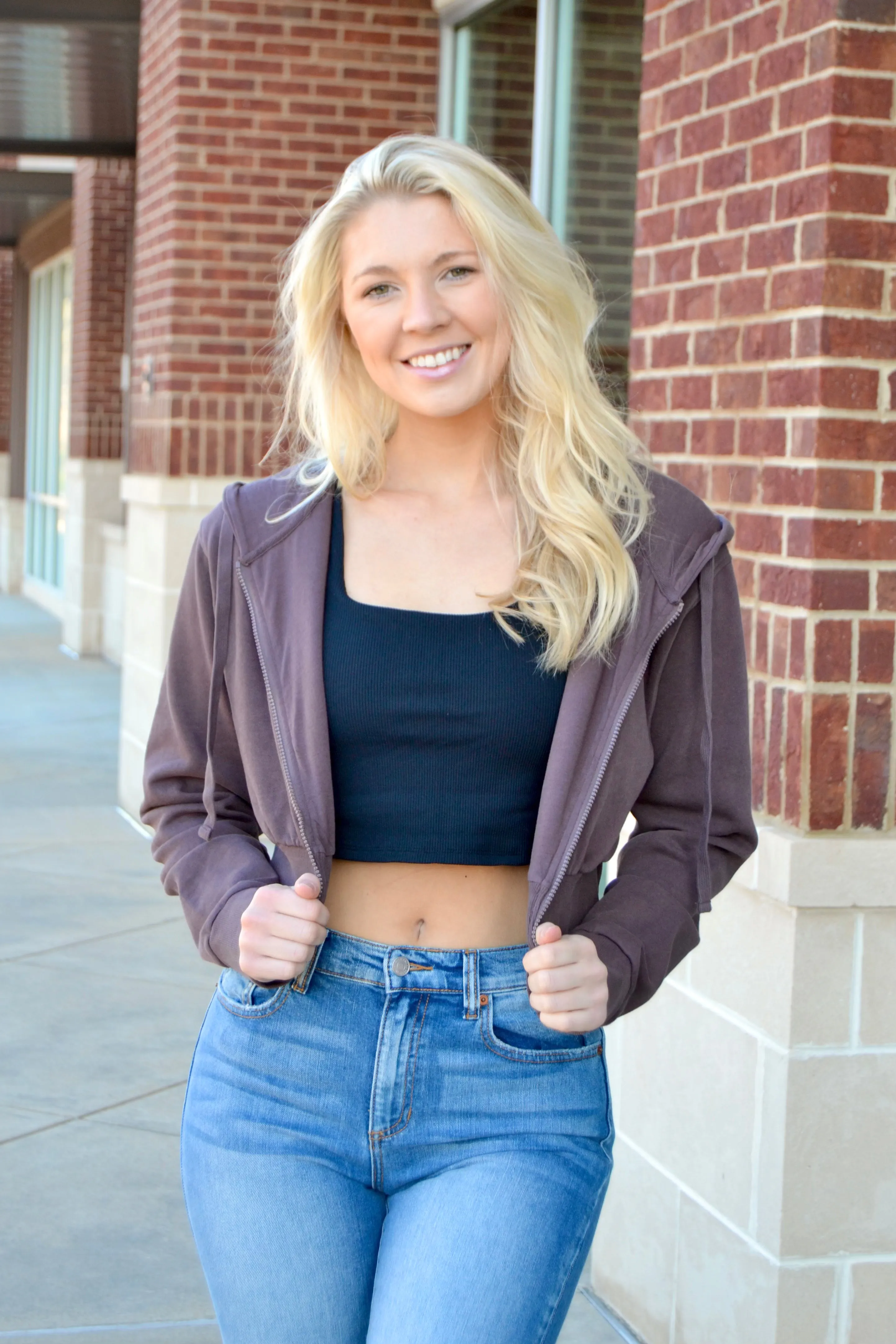 Cropped zip up hoodie jacket