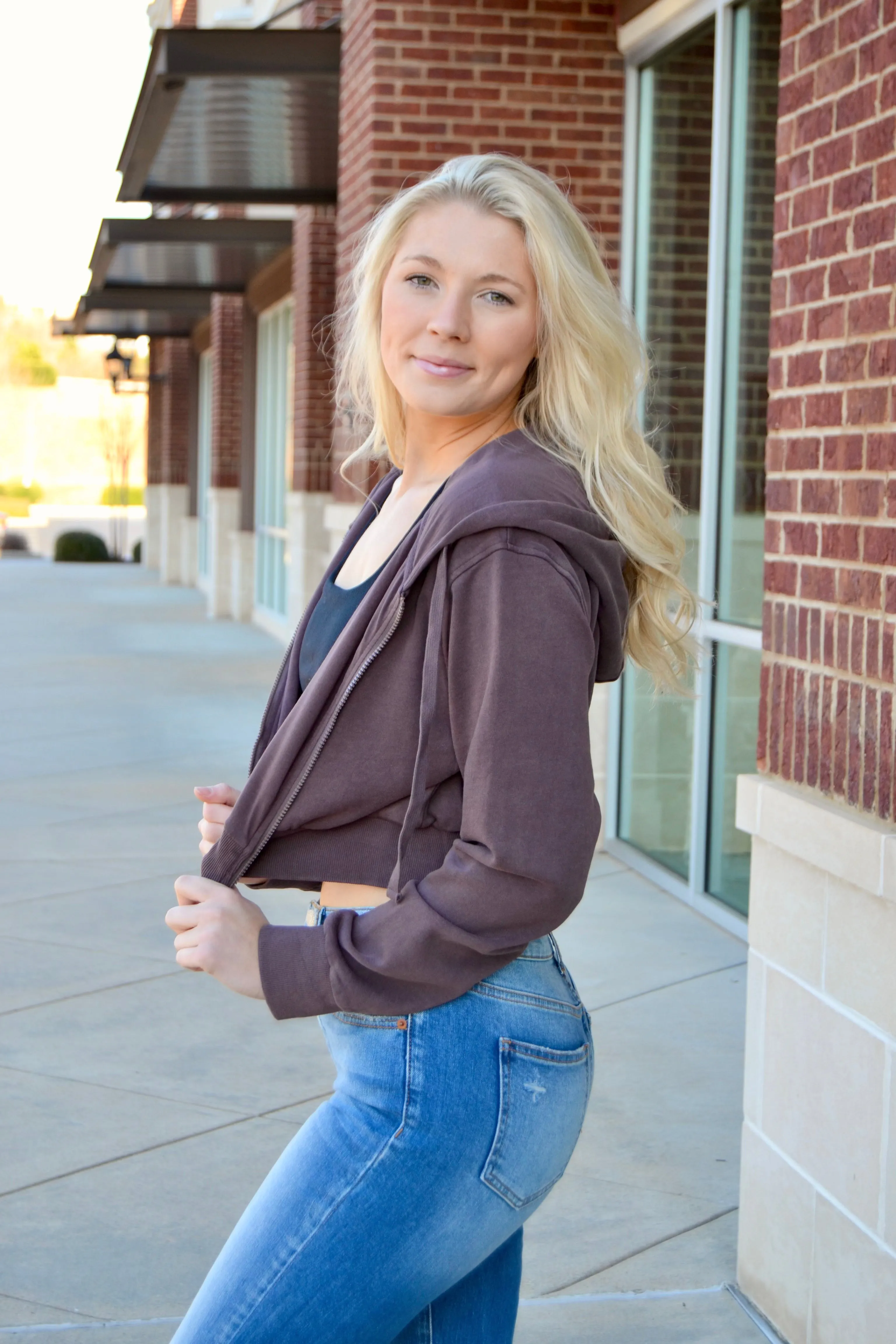 Cropped zip up hoodie jacket