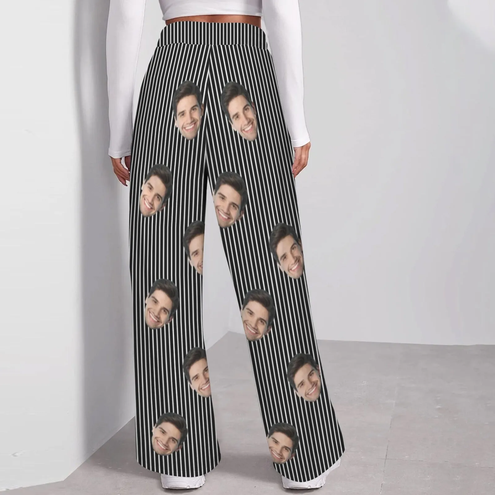 Custom Face Stripes Pattern Women's Drawstring Wide Leg Sweatpants