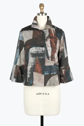 DAMEE ABSTRACT PAINTING CROPPED JKT - 4943 - BRN