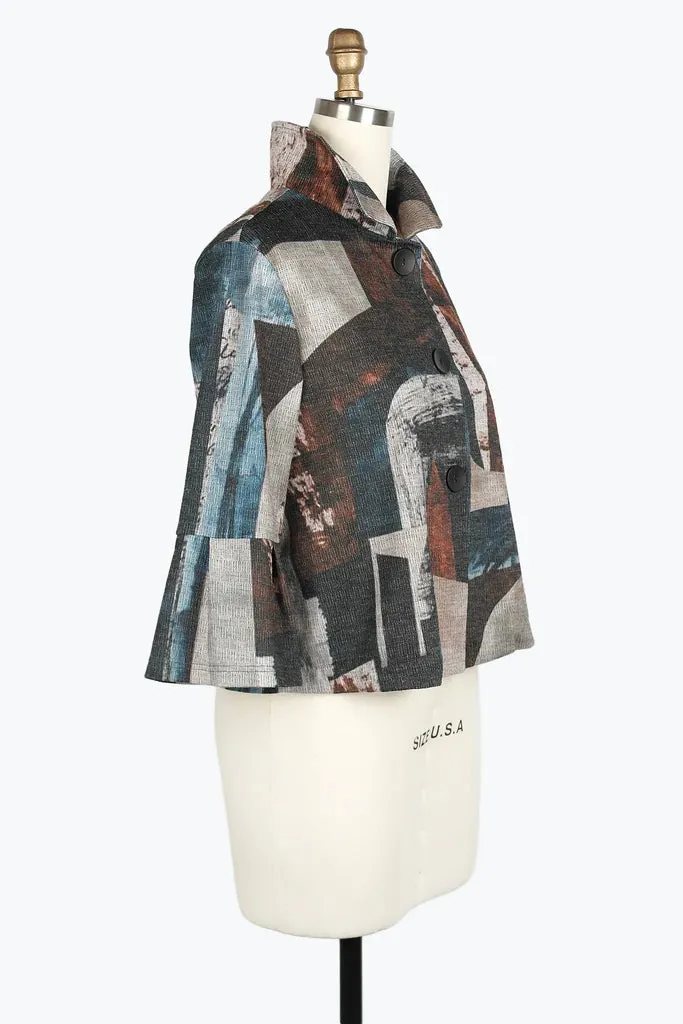 DAMEE ABSTRACT PAINTING CROPPED JKT - 4943 - BRN