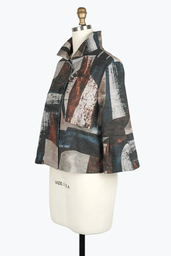 DAMEE ABSTRACT PAINTING CROPPED JKT - 4943 - BRN