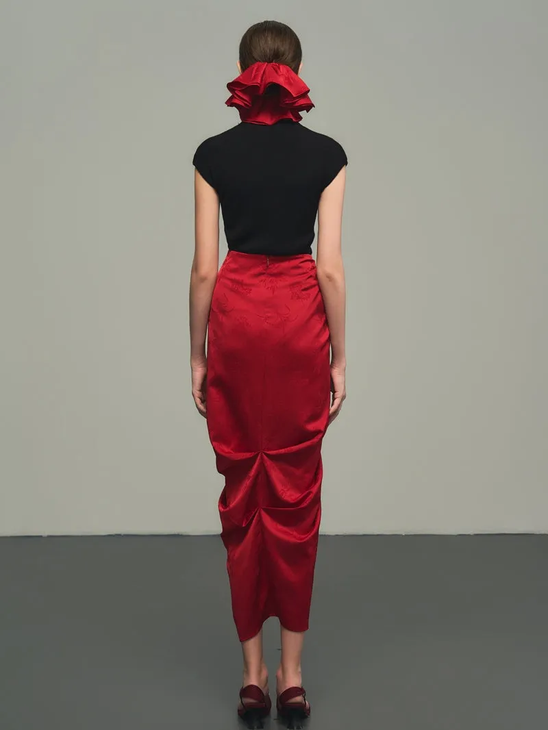 Drape Elegant Asymmetry Nichi Long-Skirt