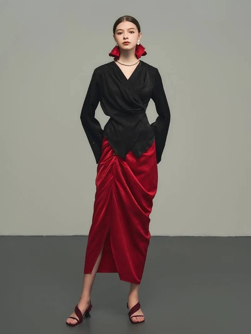 Drape Elegant Asymmetry Nichi Long-Skirt