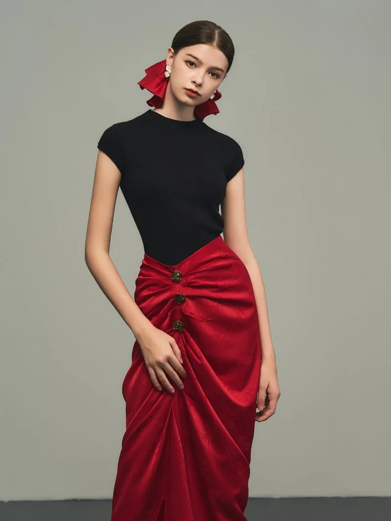 Drape Elegant Asymmetry Nichi Long-Skirt
