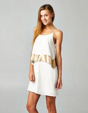 Elegant Strap Dress with Gold Sequin Trim Layer