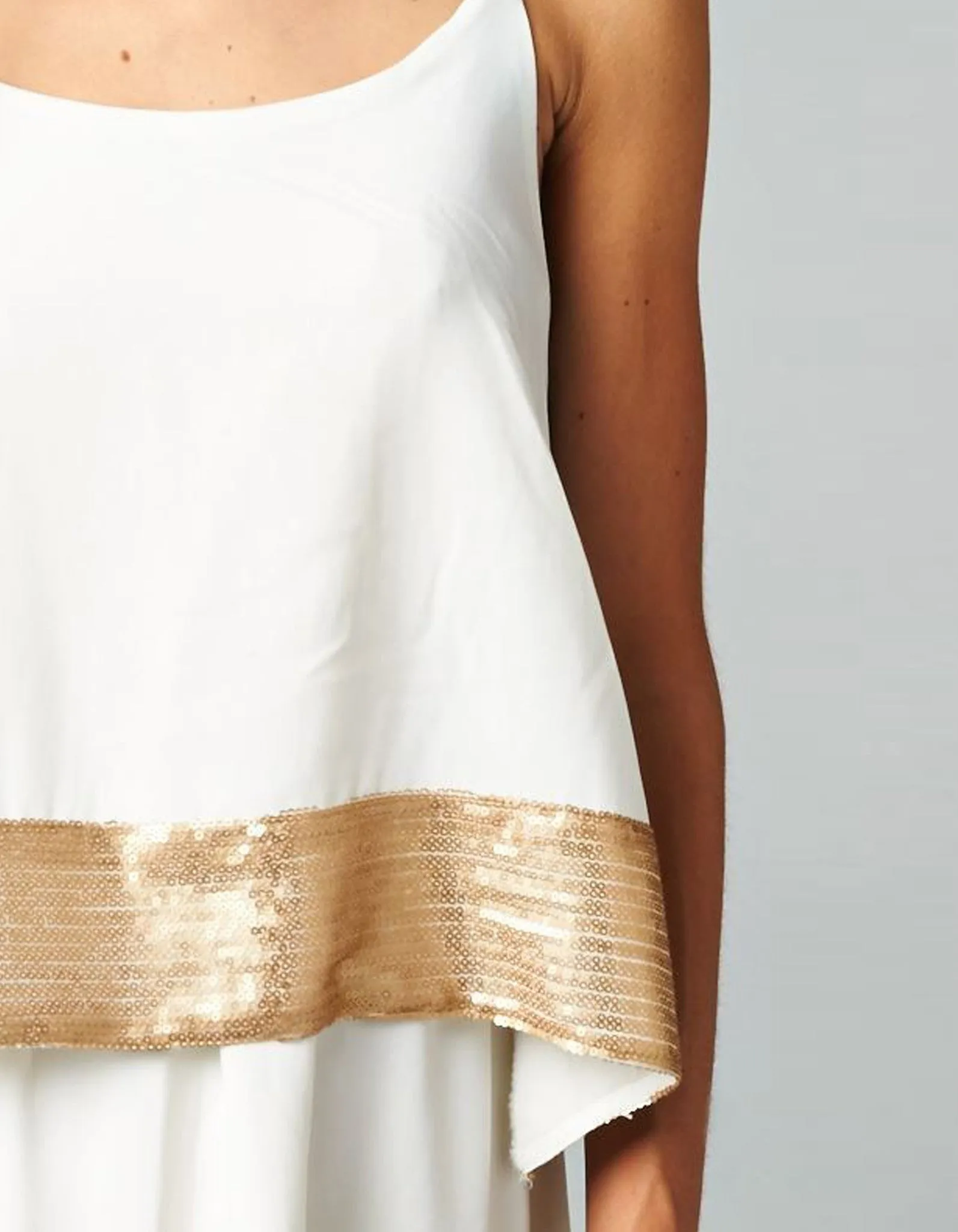 Elegant Strap Dress with Gold Sequin Trim Layer