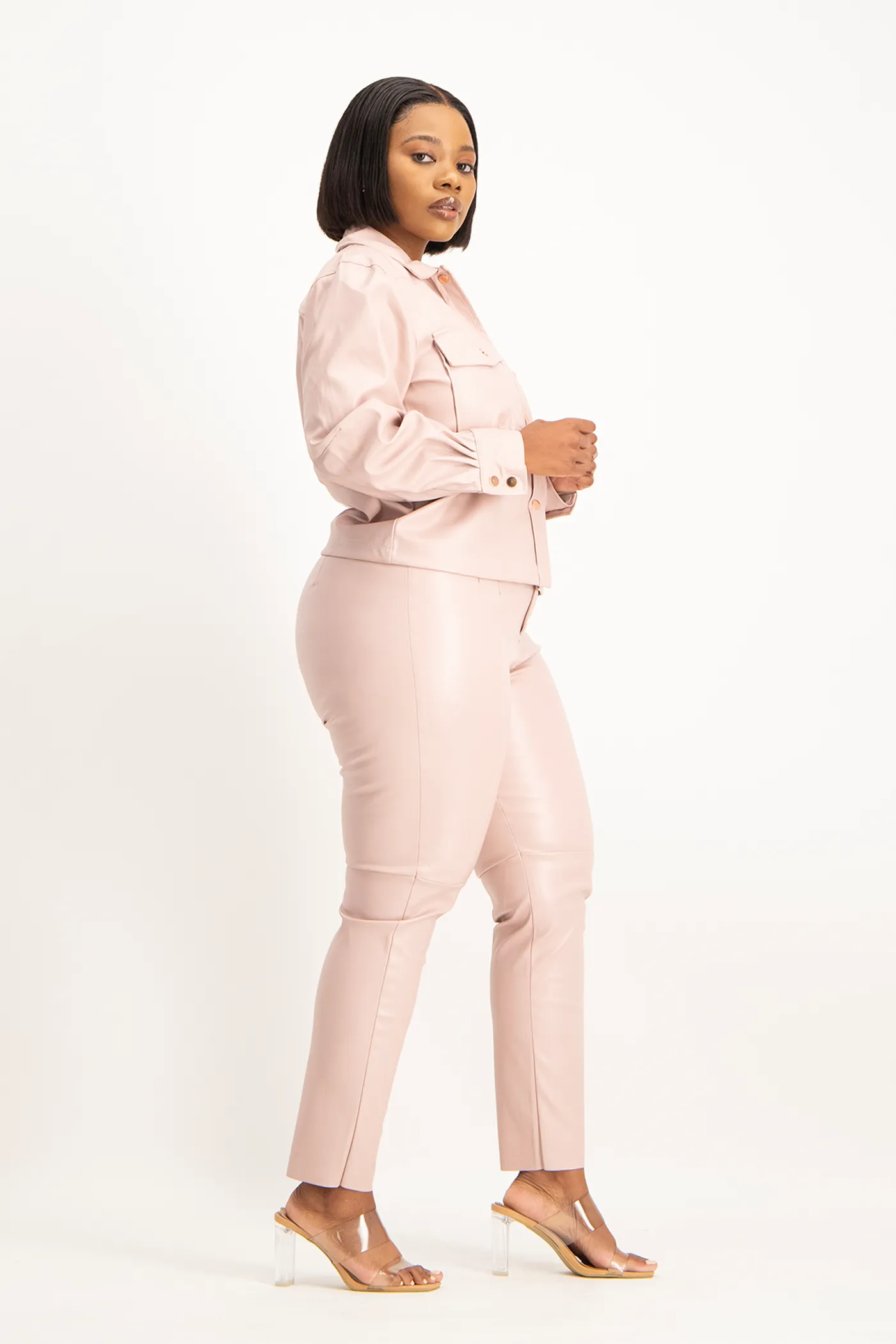 Eliana Faux Leather Shacket - Blush
