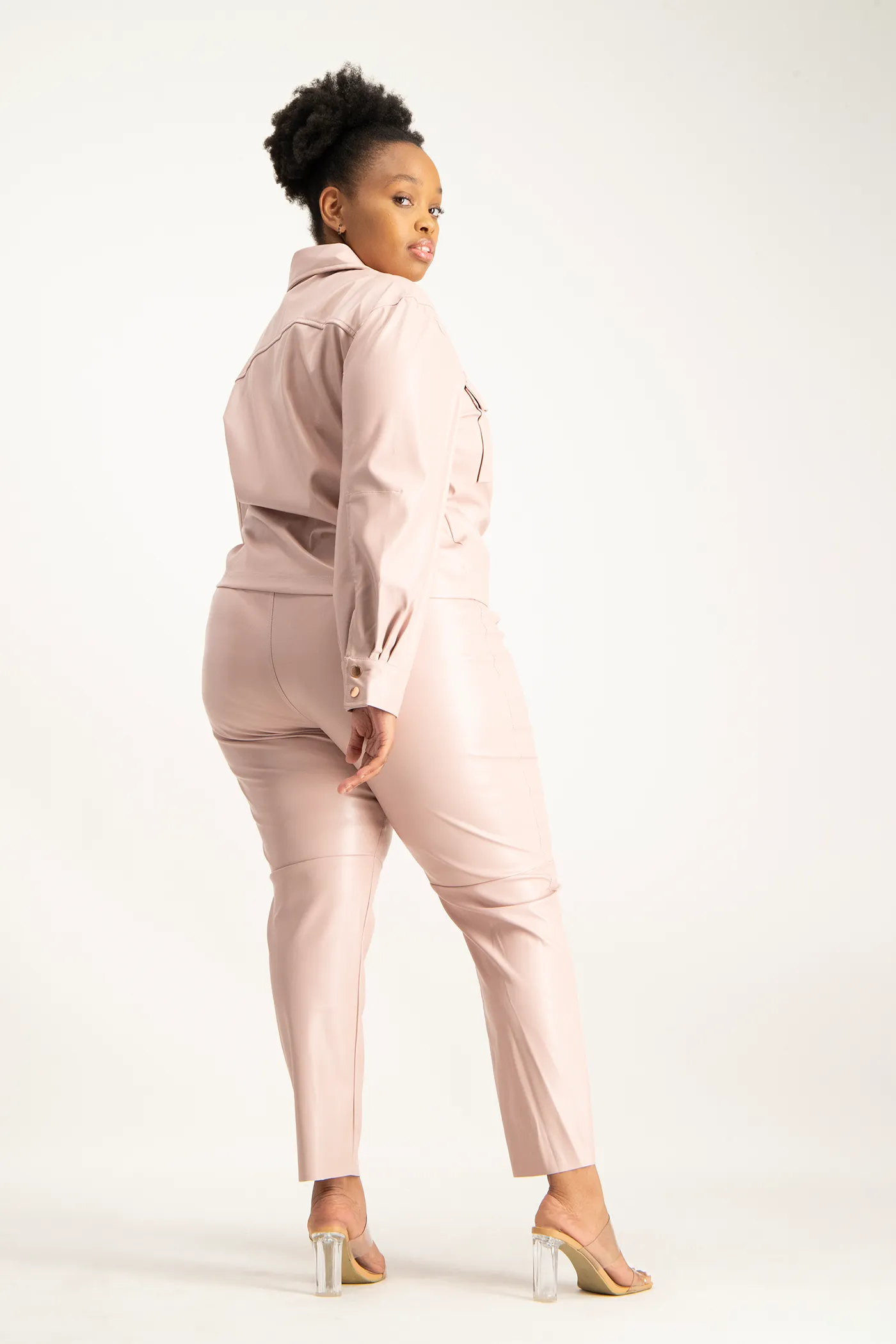 Eliana Faux Leather Shacket - Blush
