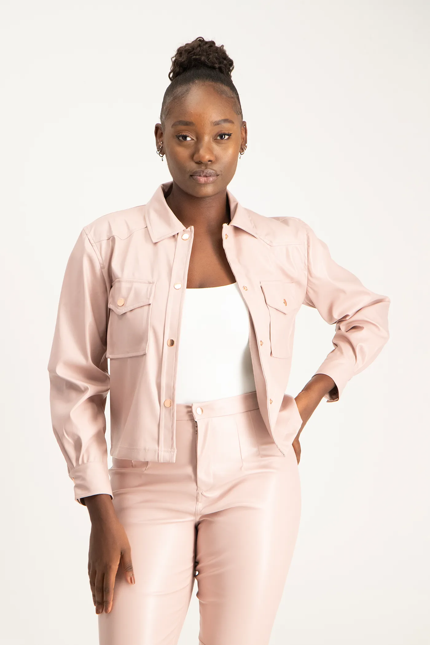 Eliana Faux Leather Shacket - Blush