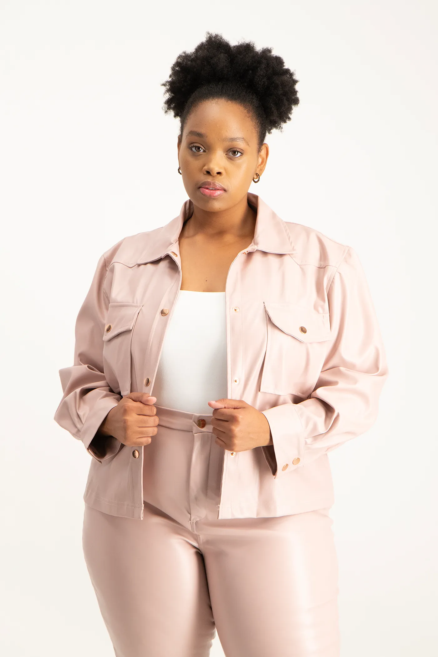 Eliana Faux Leather Shacket - Blush