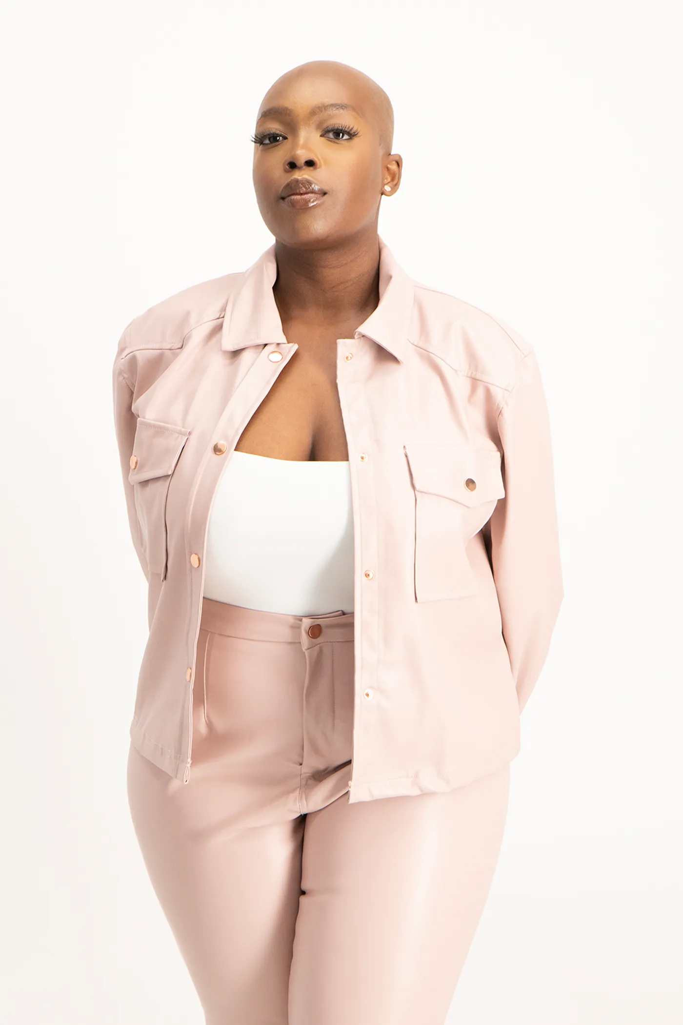 Eliana Faux Leather Shacket - Blush