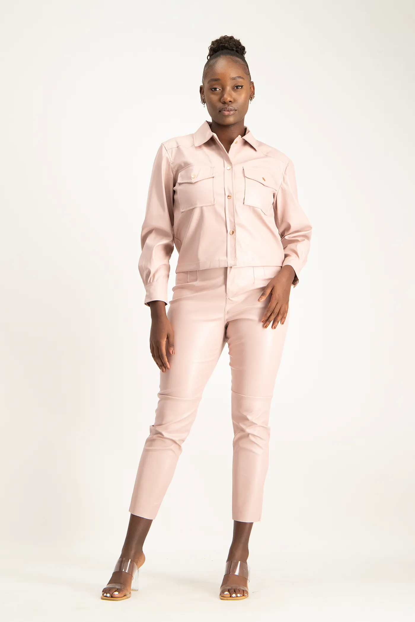 Eliana Faux Leather Shacket - Blush