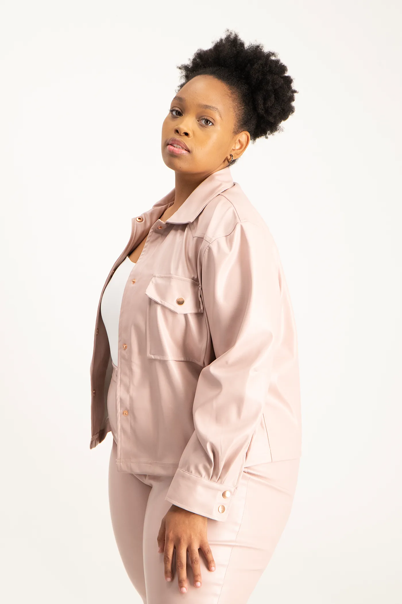 Eliana Faux Leather Shacket - Blush