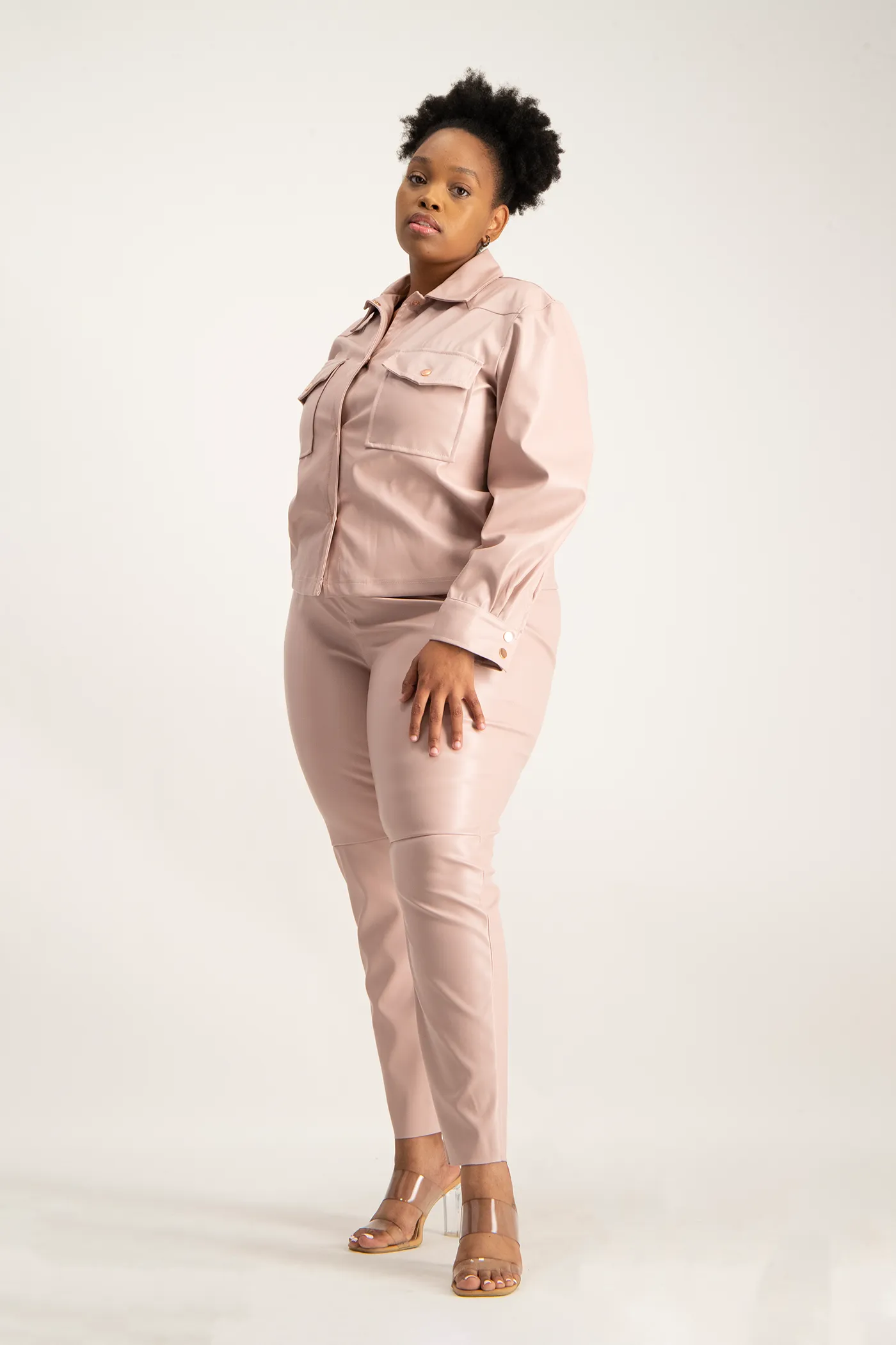 Eliana Faux Leather Shacket - Blush