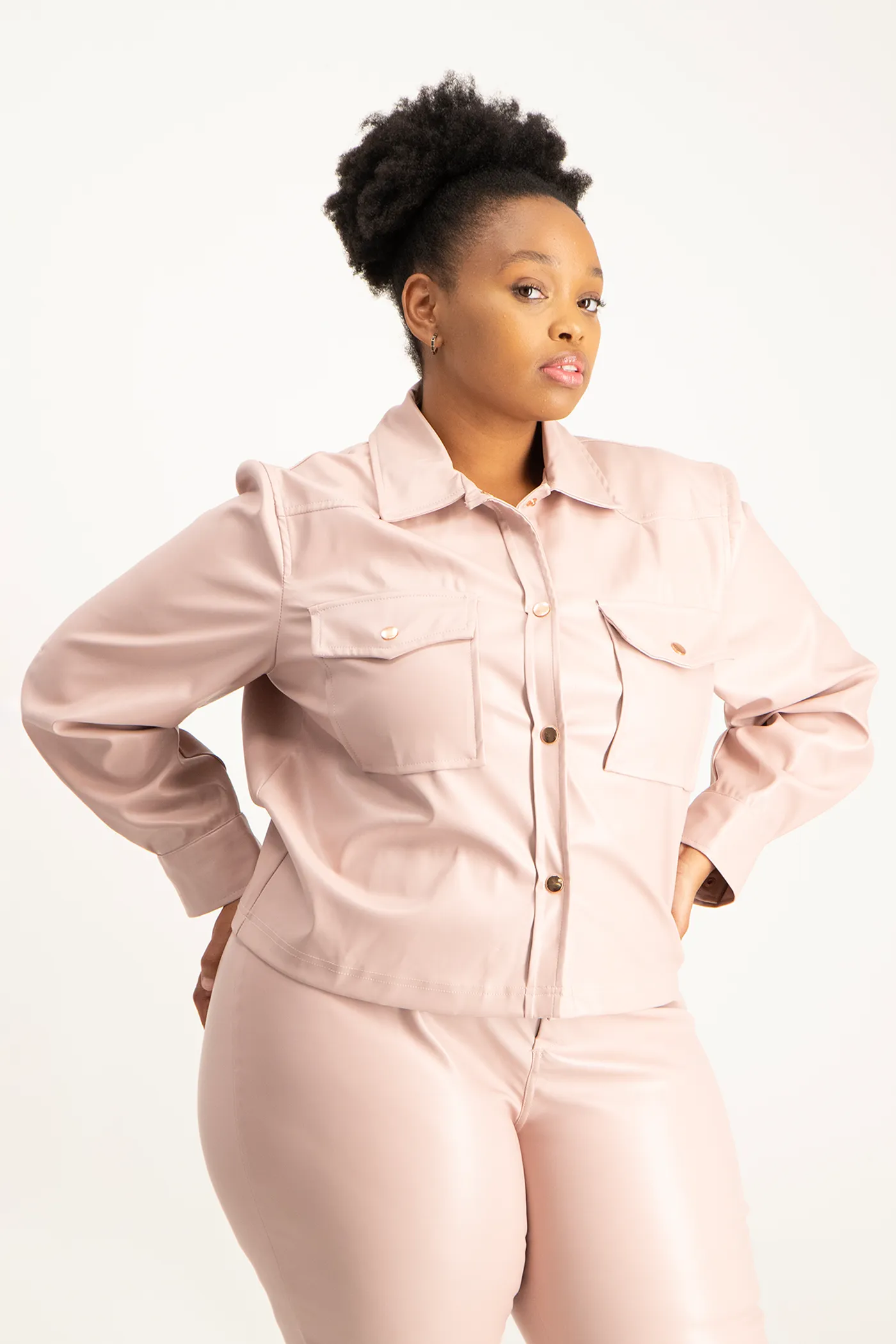 Eliana Faux Leather Shacket - Blush