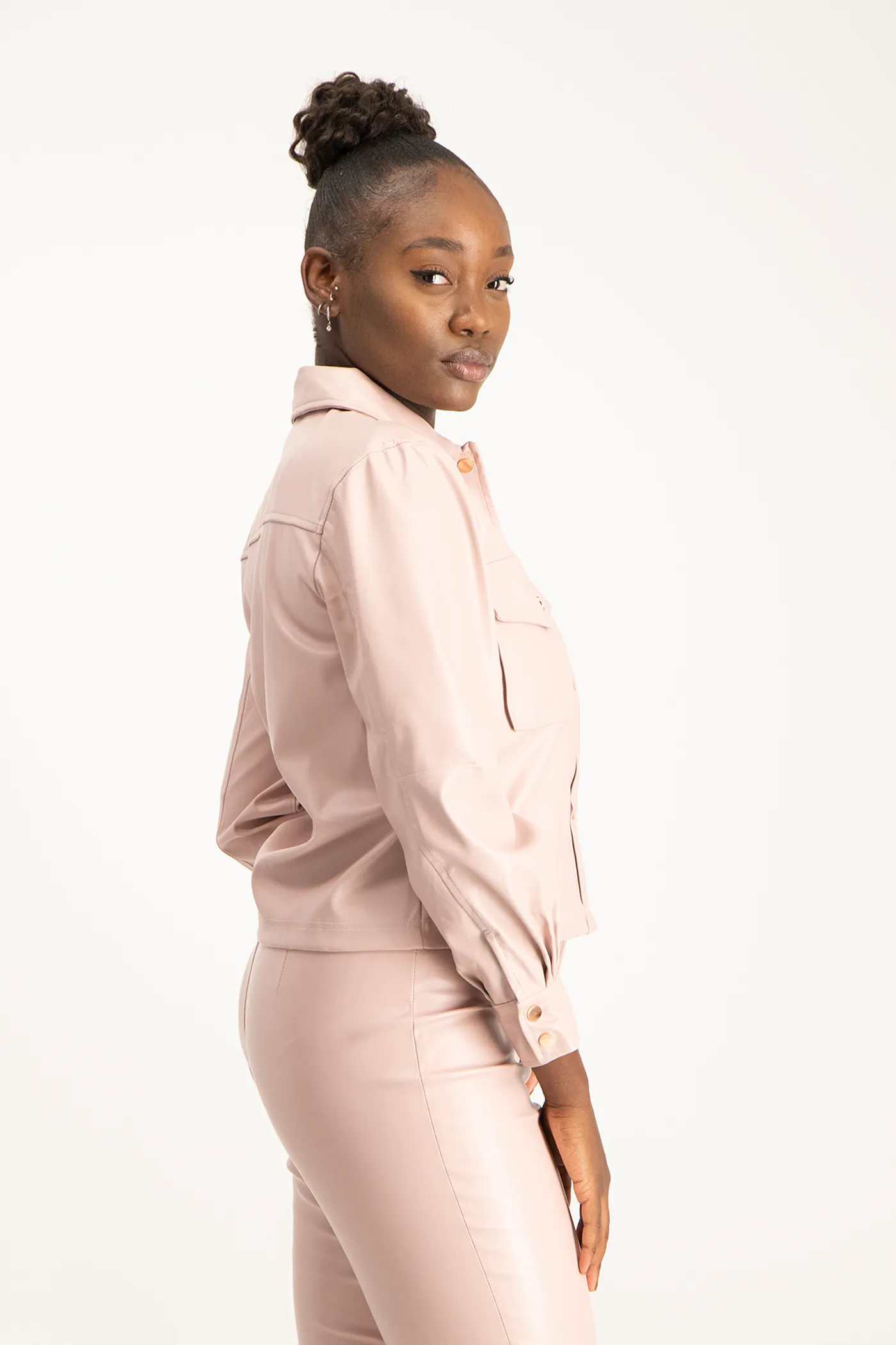 Eliana Faux Leather Shacket - Blush