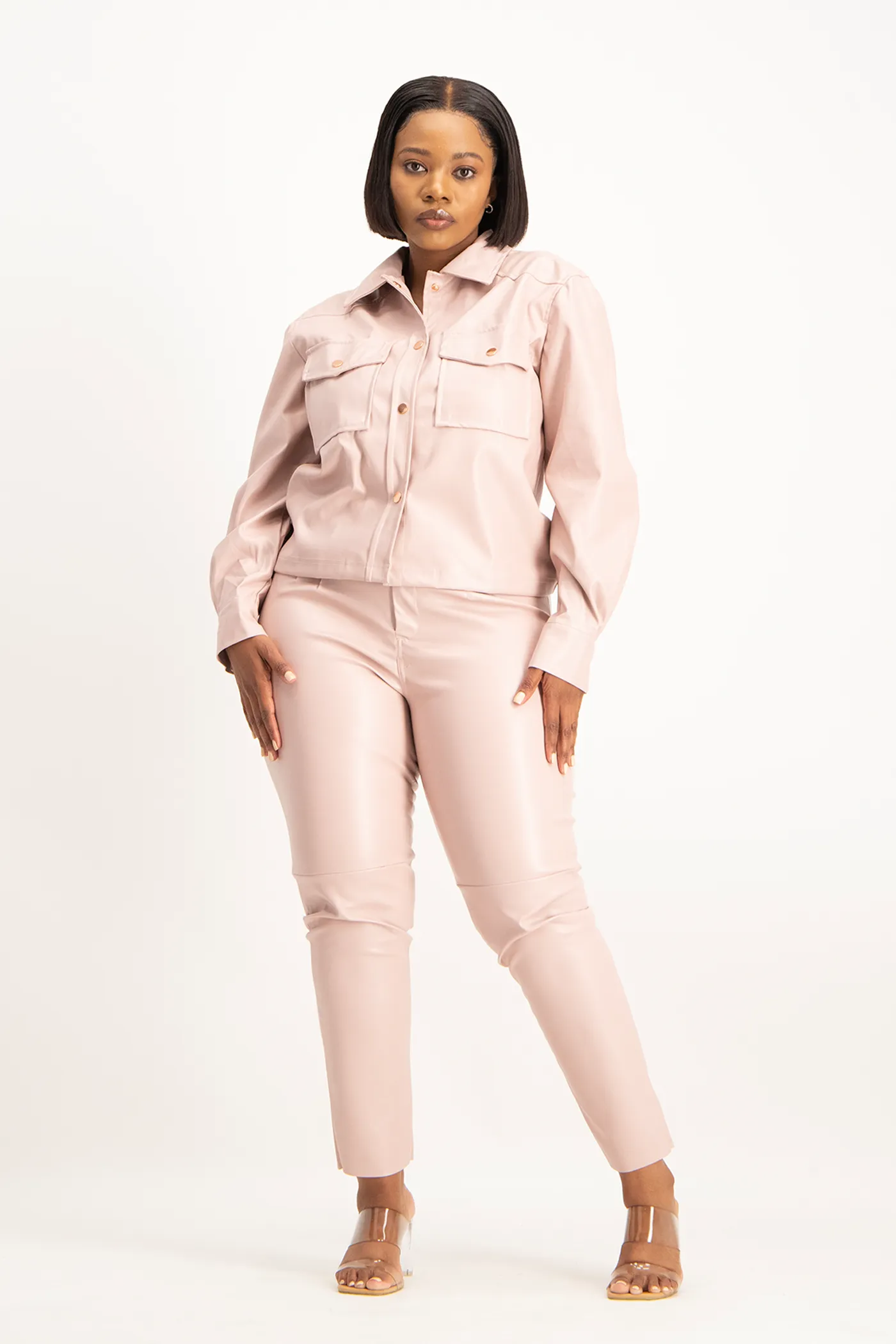 Eliana Faux Leather Shacket - Blush