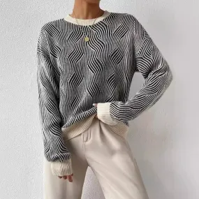 Elif™ | Monochrome Wellen Strickpullover