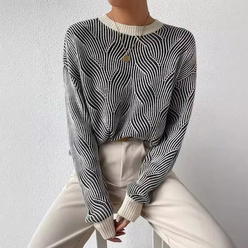Elif™ | Monochrome Wellen Strickpullover