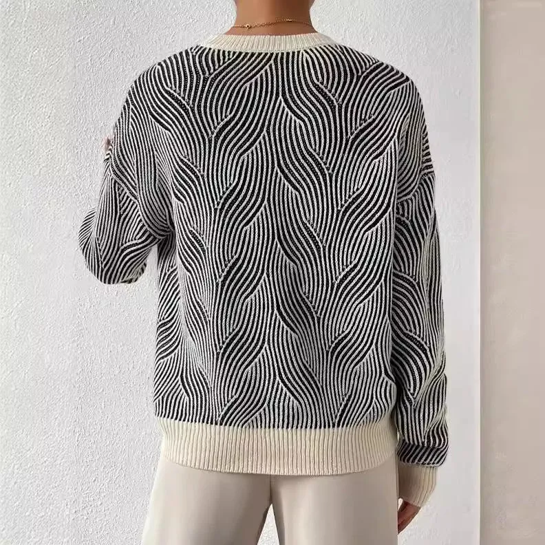Elif™ | Monochrome Wellen Strickpullover