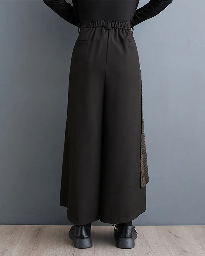 ellazhu Women's Elastic Waist Solid Color Patchwork Wide Leg Harem Skirt Pants GZ137
