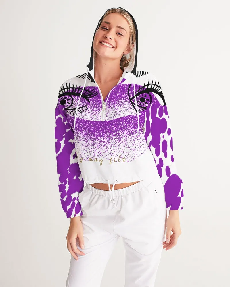 Eye and lip 3 Women's Cropped Windbreaker