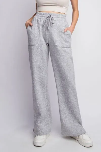 Faith Apparel Drawstring Straight Leg Slit Sweatpants