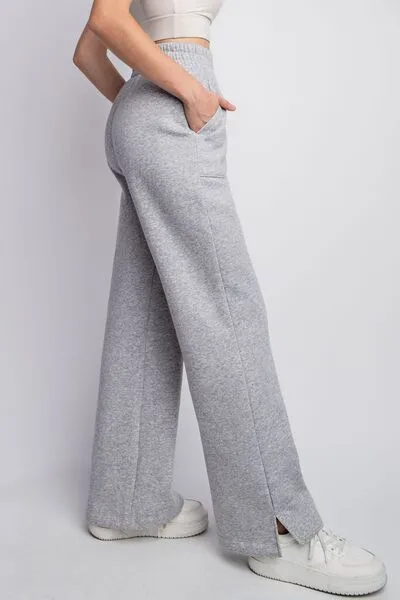 Faith Apparel Drawstring Straight Leg Slit Sweatpants