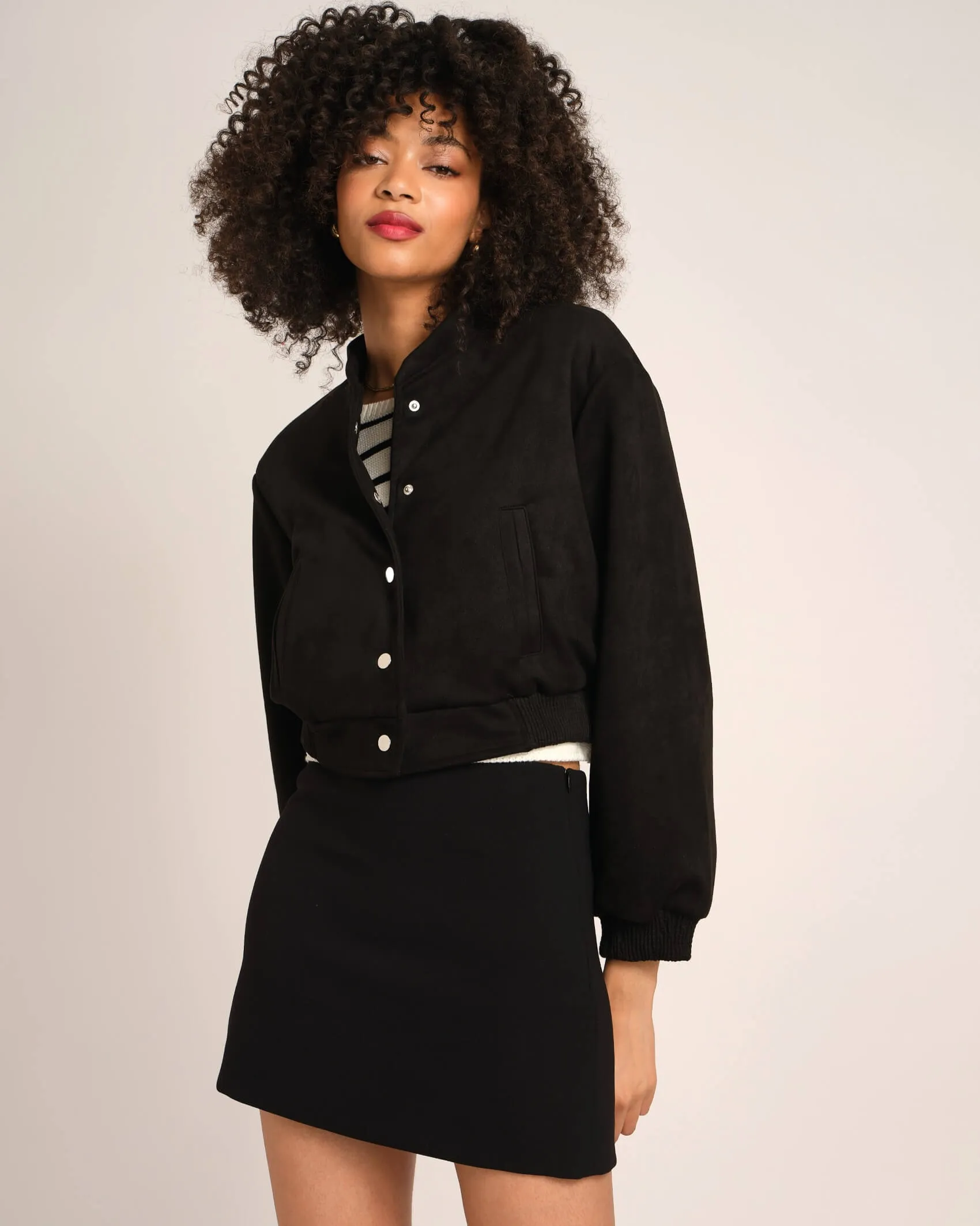 Faux Suede Cropped Bomber