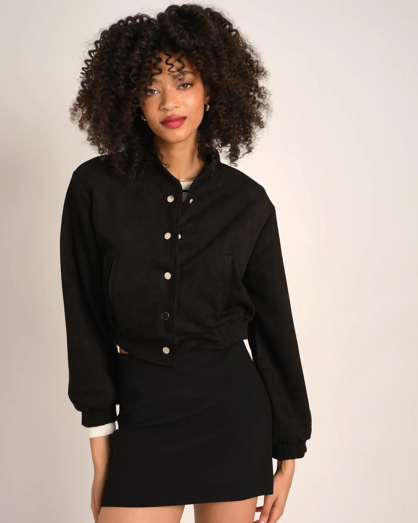 Faux Suede Cropped Bomber