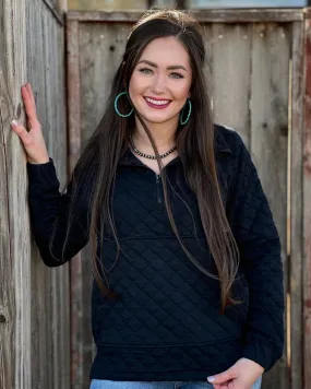 Flora Black Quilted Pullover