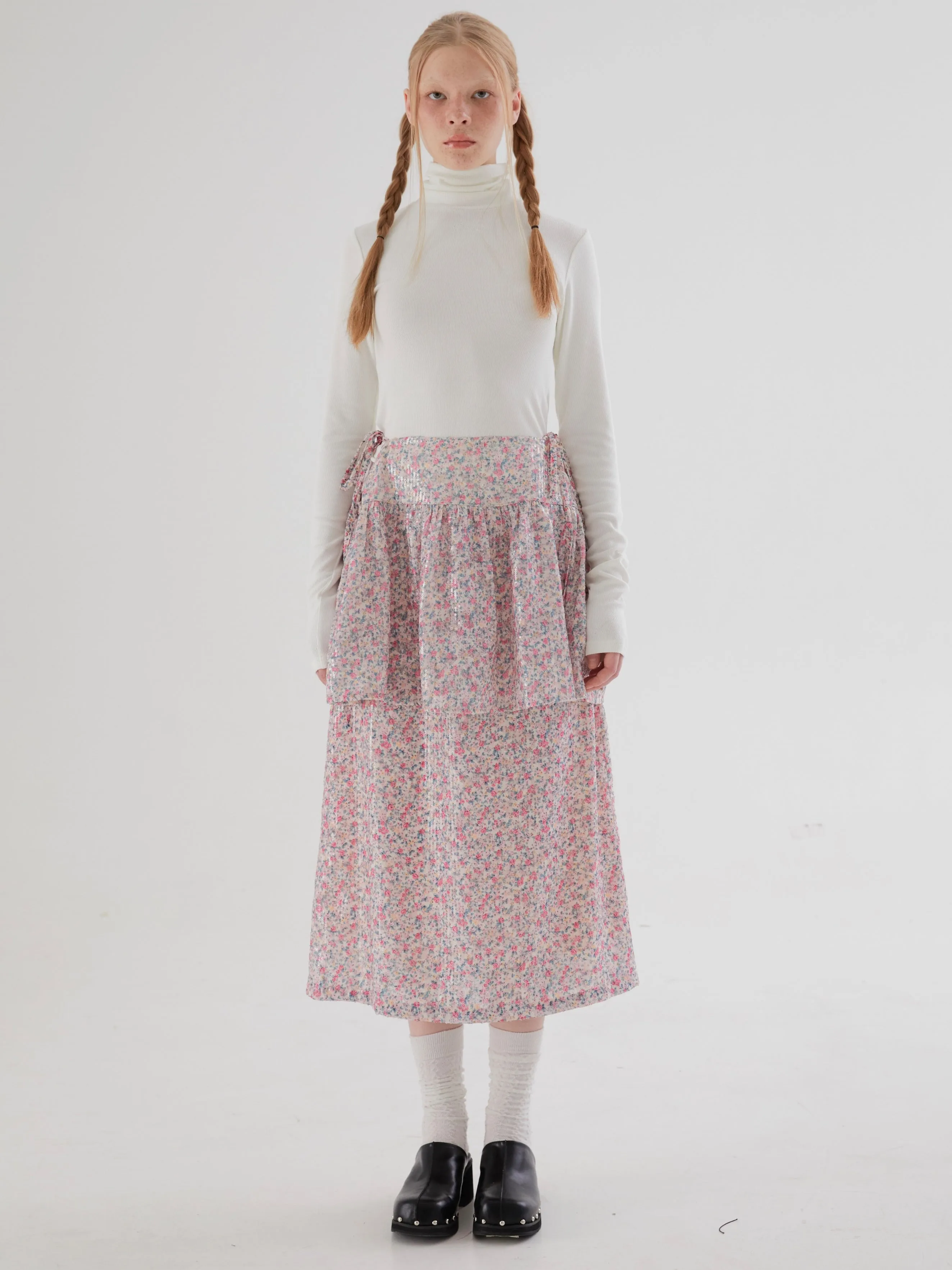 Floral Sequin Straight Skirt