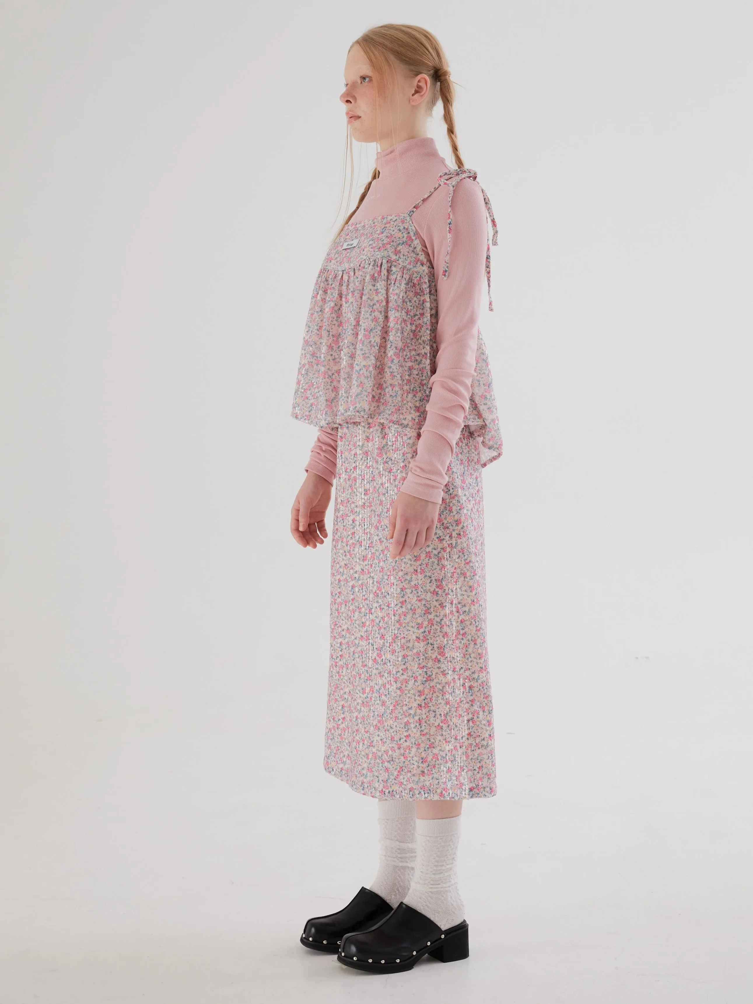 Floral Sequin Straight Skirt