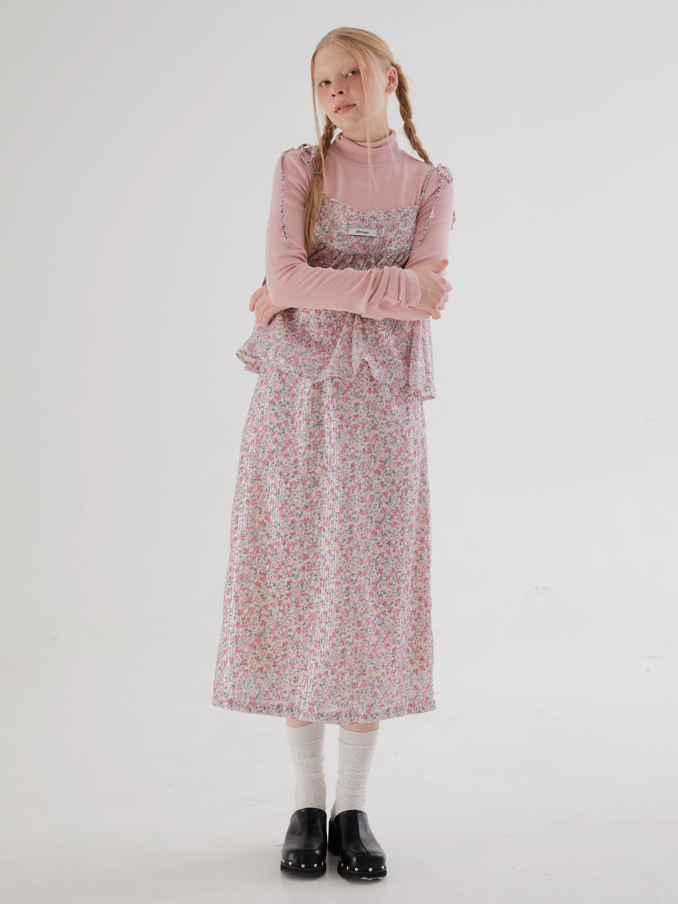 Floral Sequin Straight Skirt