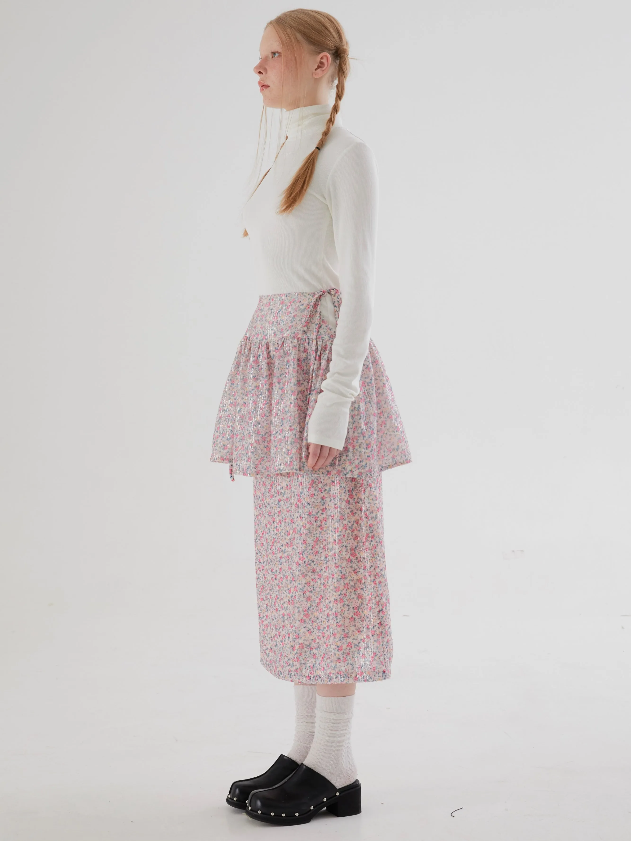 Floral Sequin Straight Skirt