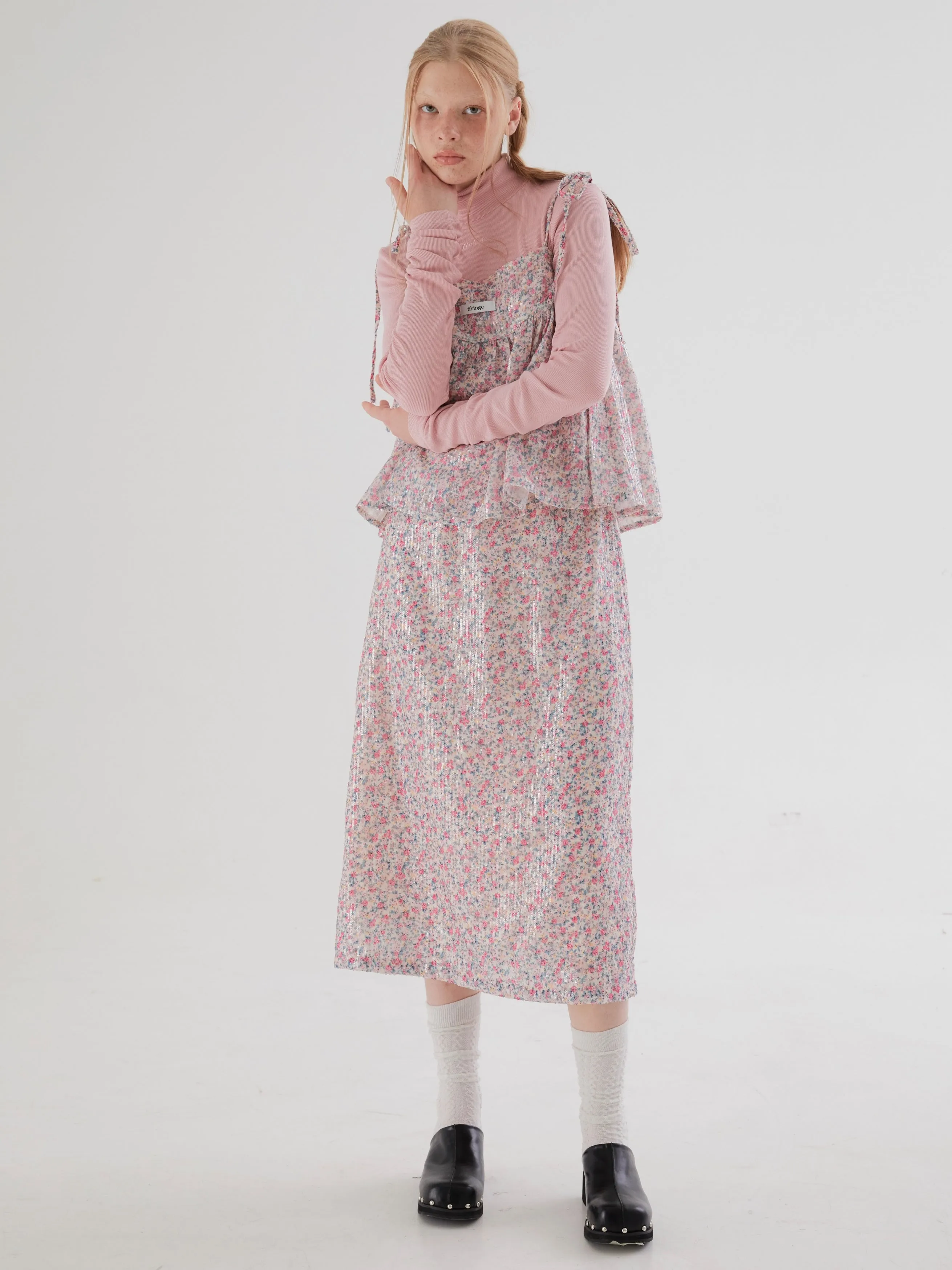 Floral Sequin Straight Skirt