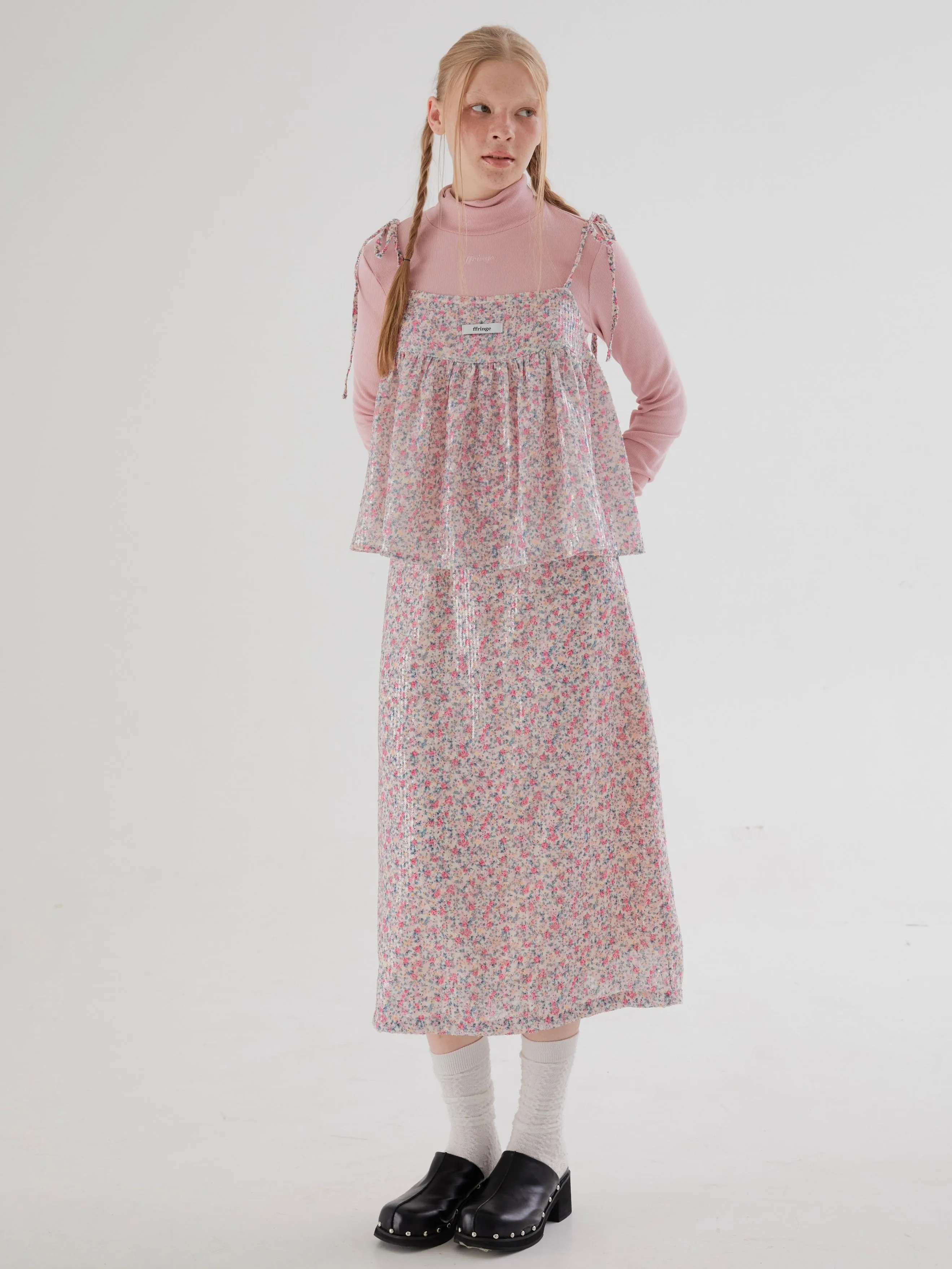 Floral Sequin Straight Skirt