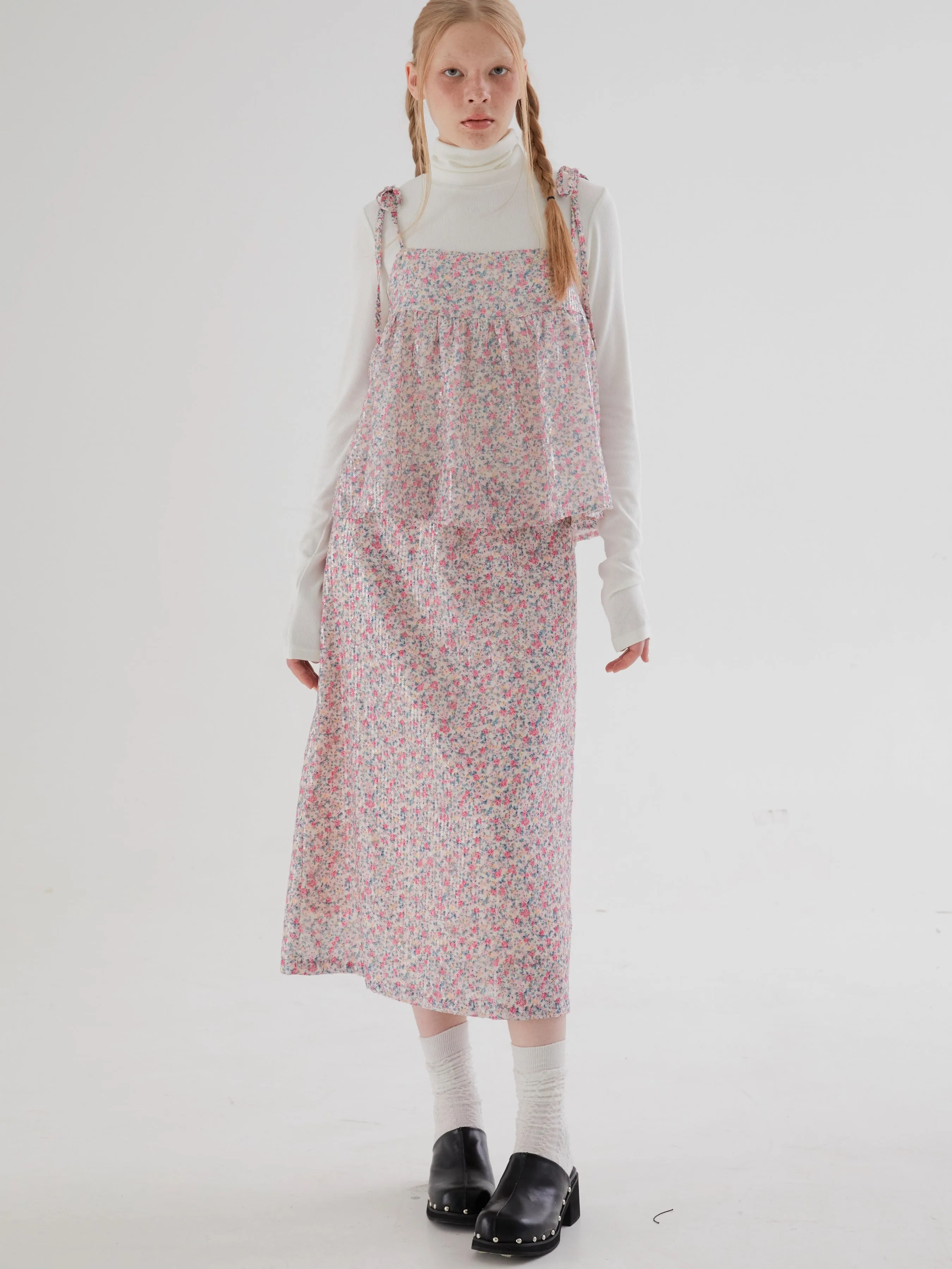 Floral Sequin Straight Skirt