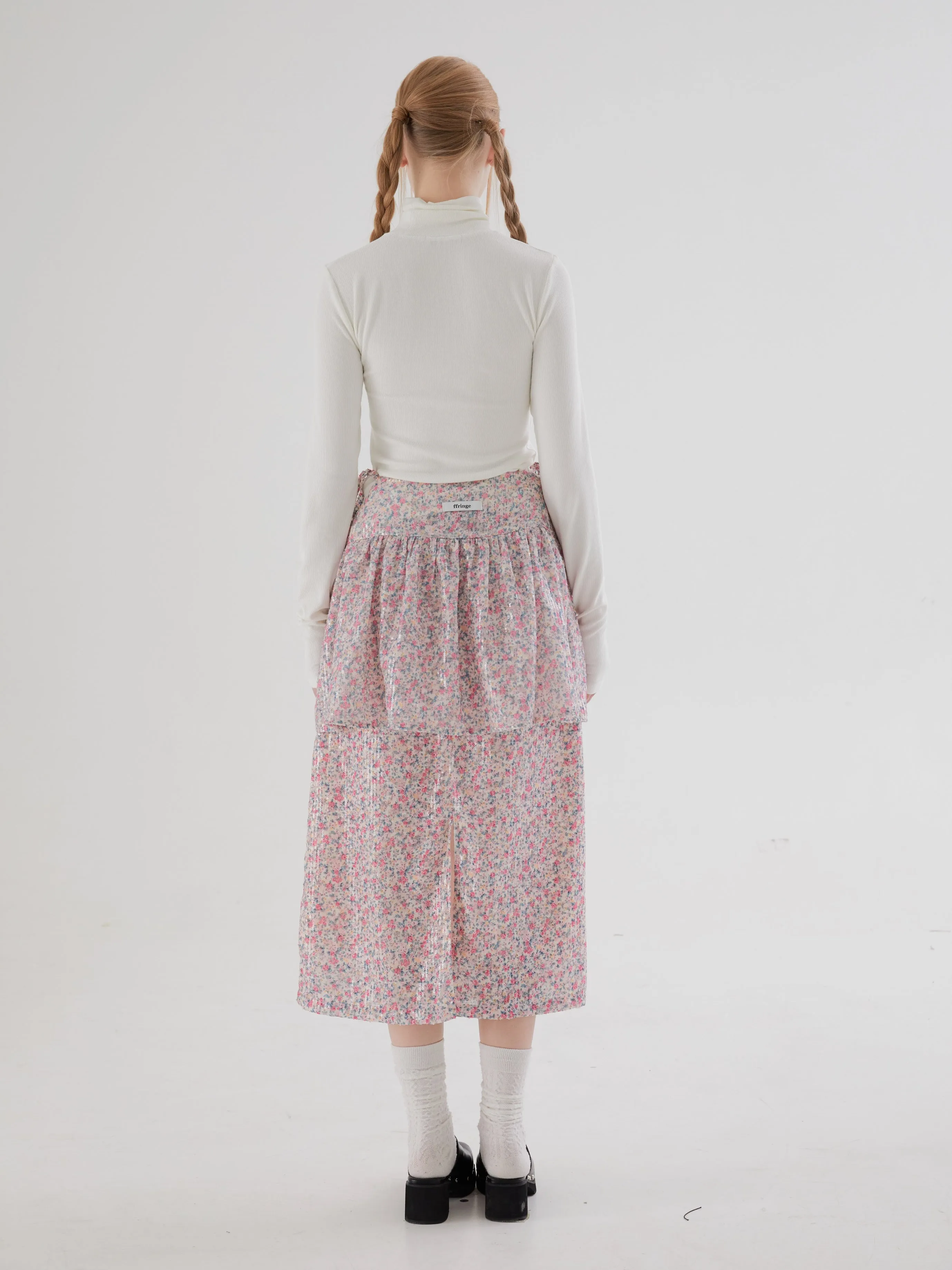 Floral Sequin Straight Skirt
