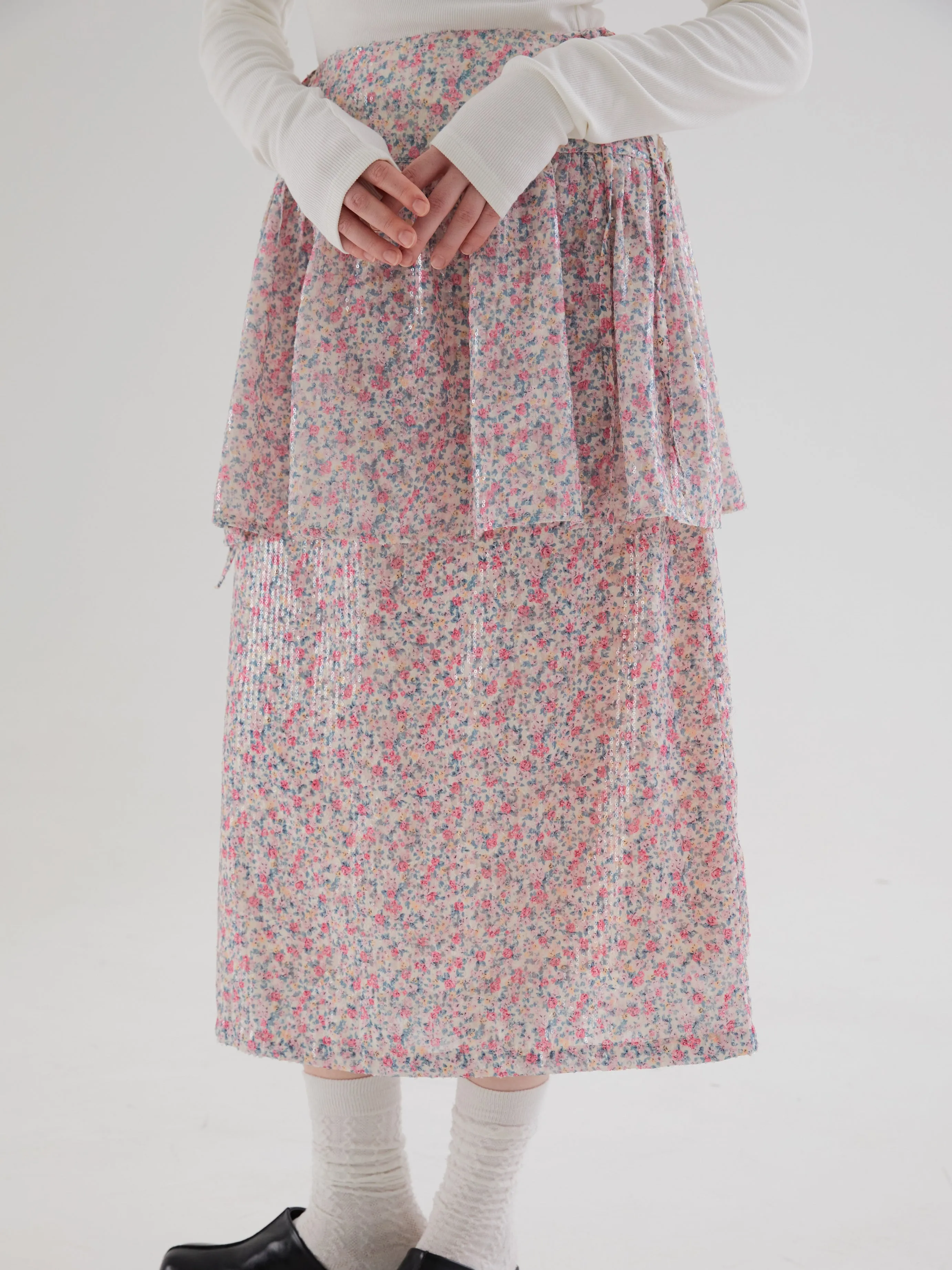 Floral Sequin Straight Skirt