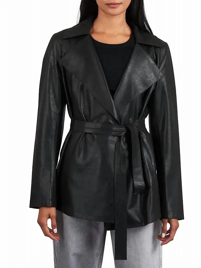 Freya Novelty Leather Jacket In Black Shimmer