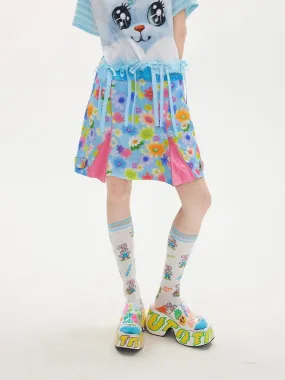 Fuzzy Flower Print A-line Skirt