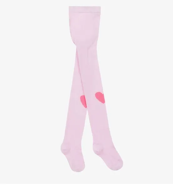 Girls Pink Cotton Heart Tights