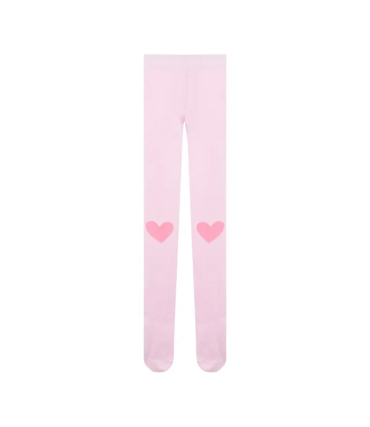 Girls Pink Cotton Heart Tights