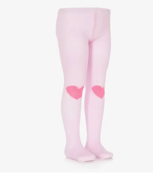 Girls Pink Cotton Heart Tights